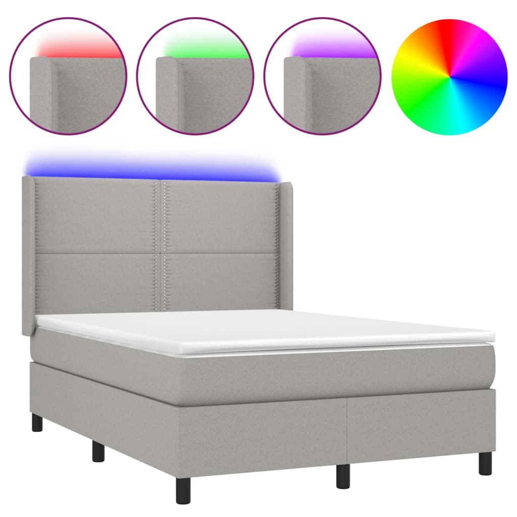 Letto a Molle Materasso e LED Grigio Chiaro 140x200 cm Tessuto cod mxl 37293