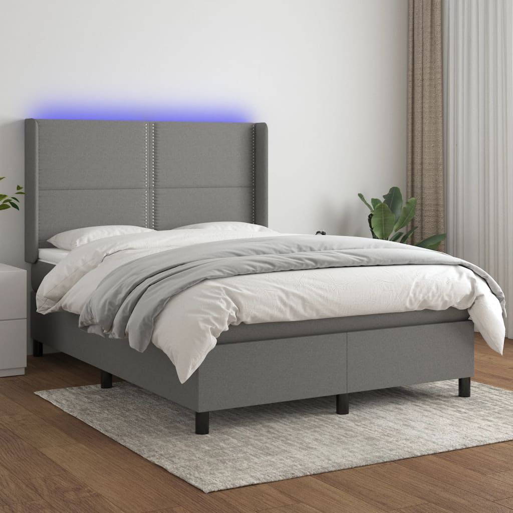 Letto a Molle Materasso e LED Grigio Scuro 140x200cm in Tessuto cod mxl 40206