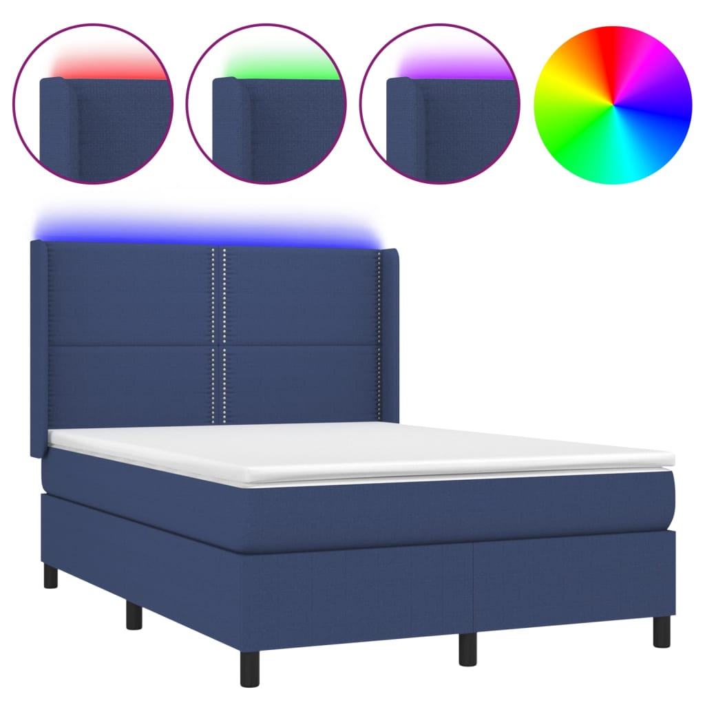 Letto a Molle con Materasso e LED Blu 140x200 cm in Tessuto cod mxl 62435