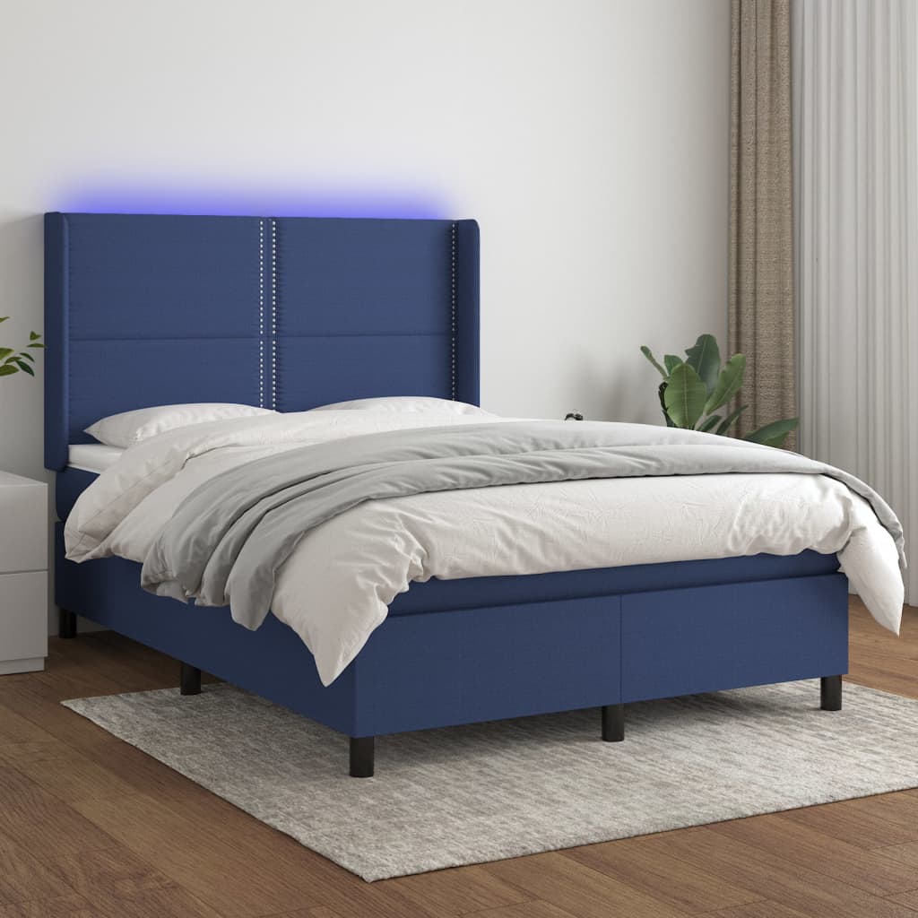 Letto a Molle con Materasso e LED Blu 140x200 cm in Tessuto cod mxl 62435