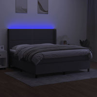 Letto a Molle Materasso e LED Grigio Scuro 160x200cm in Tessuto 3138246