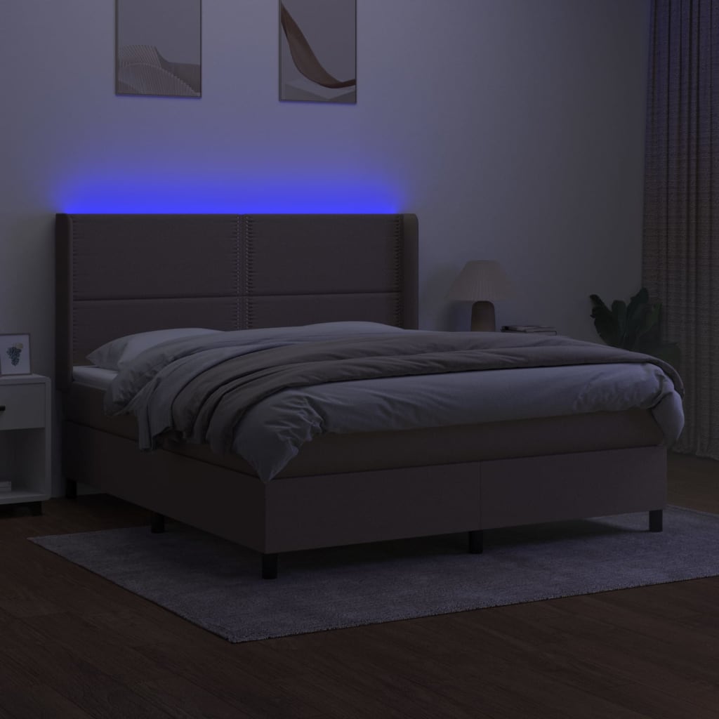 Letto a Molle con Materasso e LED Tortora 160x200 cm in Tessuto 3138249