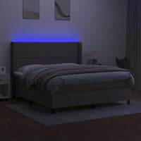 Letto a Molle con Materasso e LED Tortora 160x200 cm in Tessuto 3138249