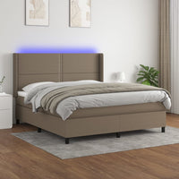 Letto a Molle con Materasso e LED Tortora 160x200 cm in Tessuto 3138249