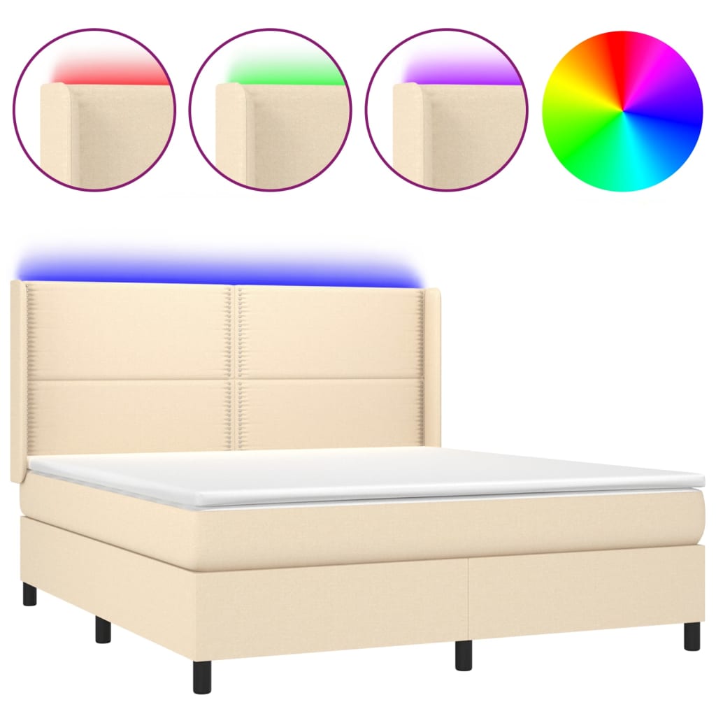 Letto a Molle con Materasso e LED Crema 160x200 cm in Tessuto cod mxl 35313