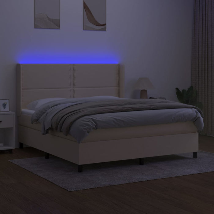 Letto a Molle con Materasso e LED Crema 160x200 cm in Tessuto cod mxl 35313