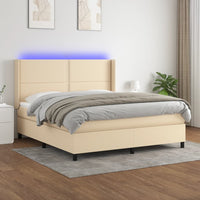 Letto a Molle con Materasso e LED Crema 160x200 cm in Tessuto cod mxl 35313