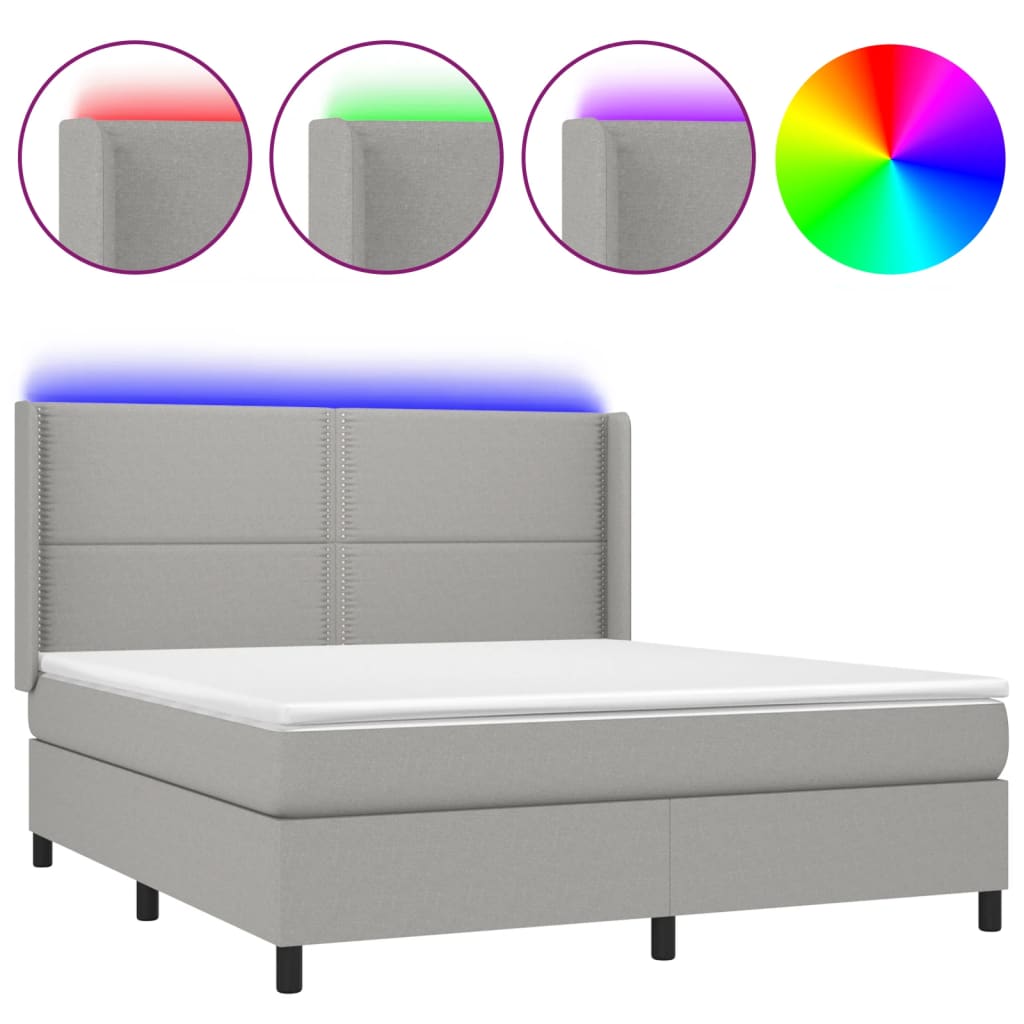 Letto a Molle Materasso e LED Grigio Chiaro 180x200 cm Tessuto cod mxl 46988