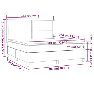 Letto a Molle Materasso e LED Grigio Chiaro 180x200 cm Tessuto cod mxl 46988