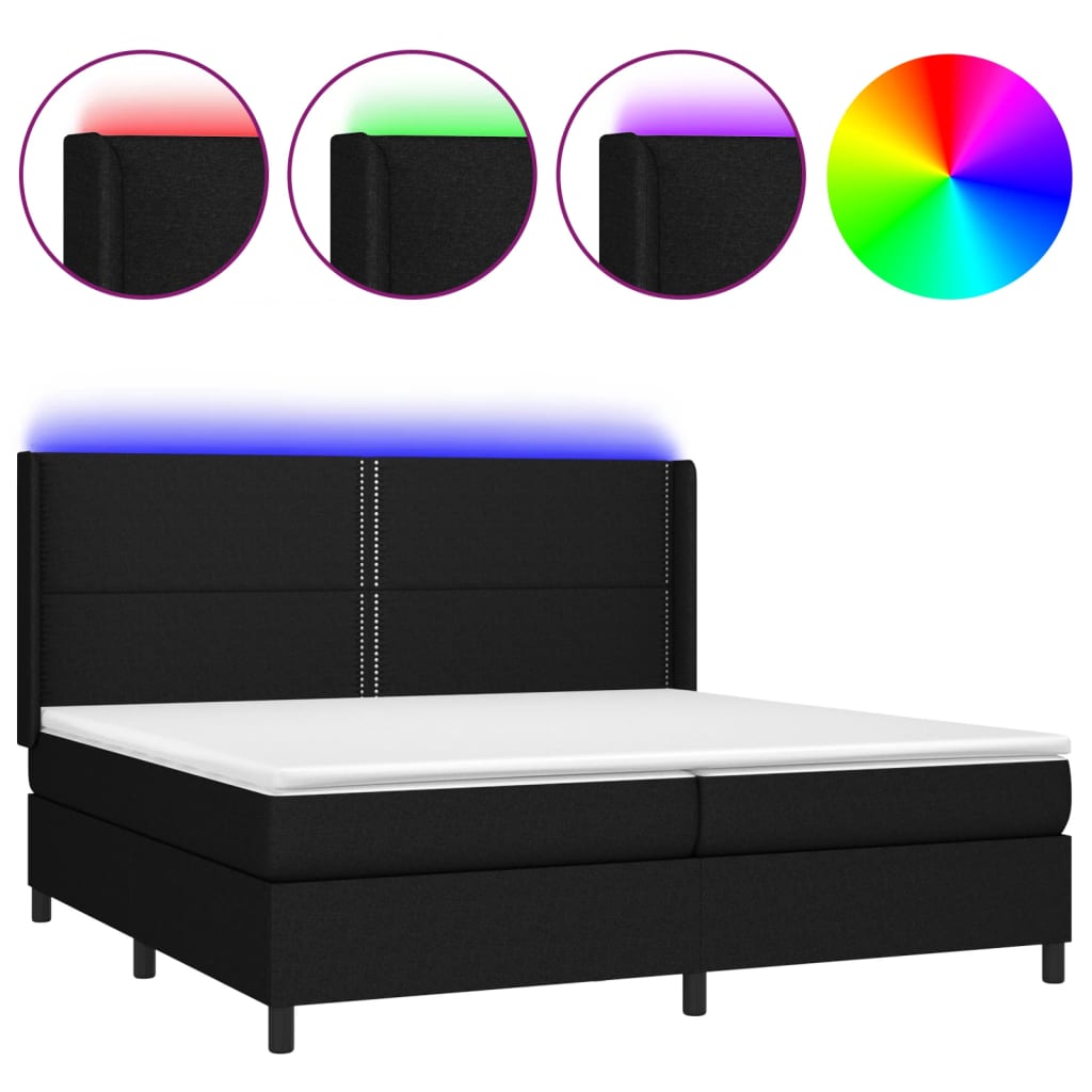 Letto a Molle Materasso e LED Nero 200x200cm in Tessuto 3138263