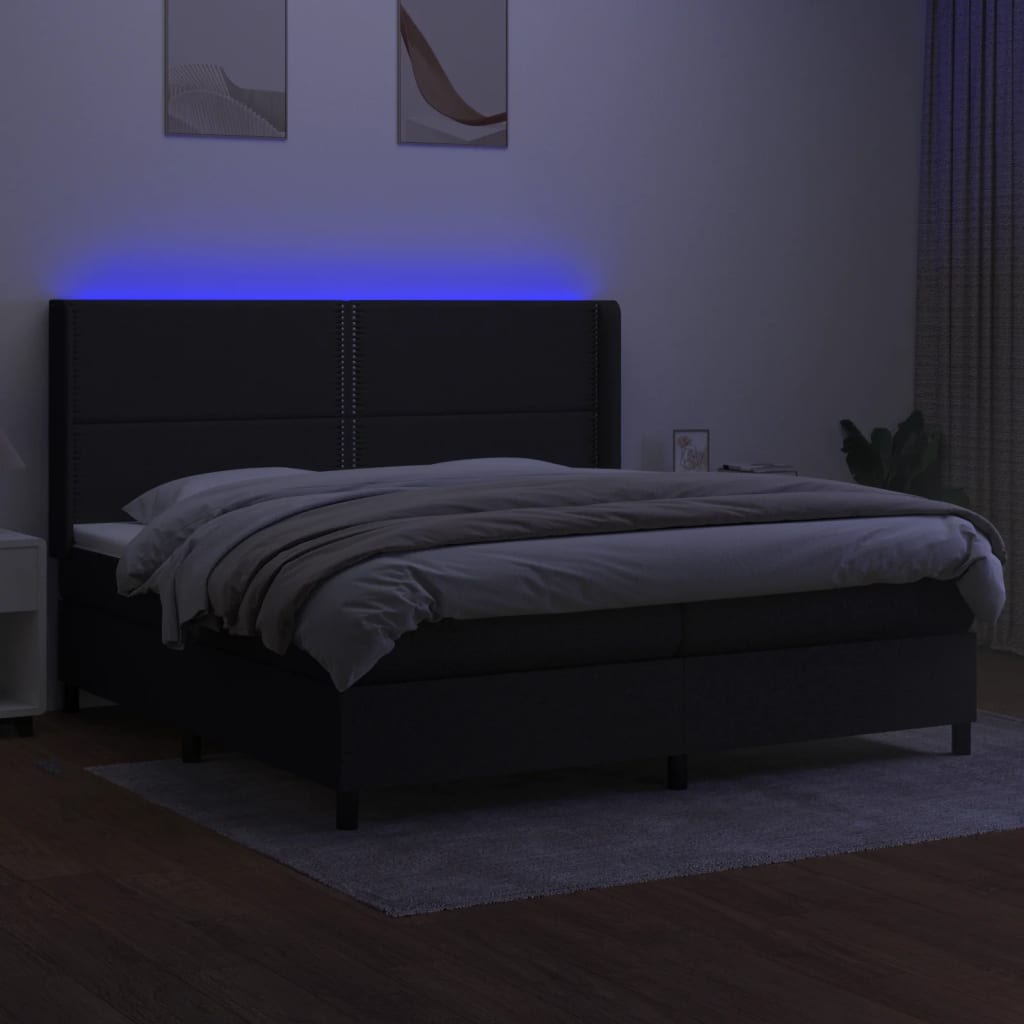 Letto a Molle Materasso e LED Nero 200x200cm in Tessuto 3138263