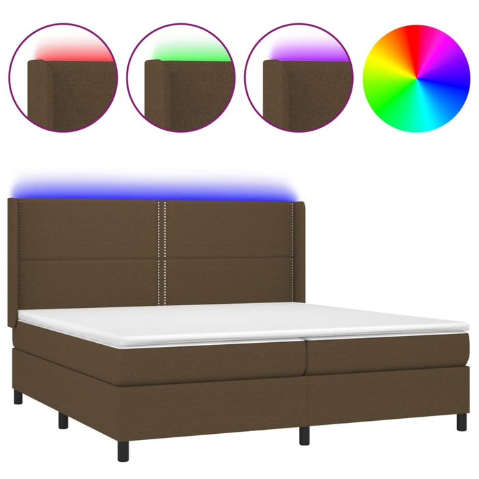 Letto a Molle Materasso e LED MarroneScuro 200x200cm in Tessuto cod mxl 56123