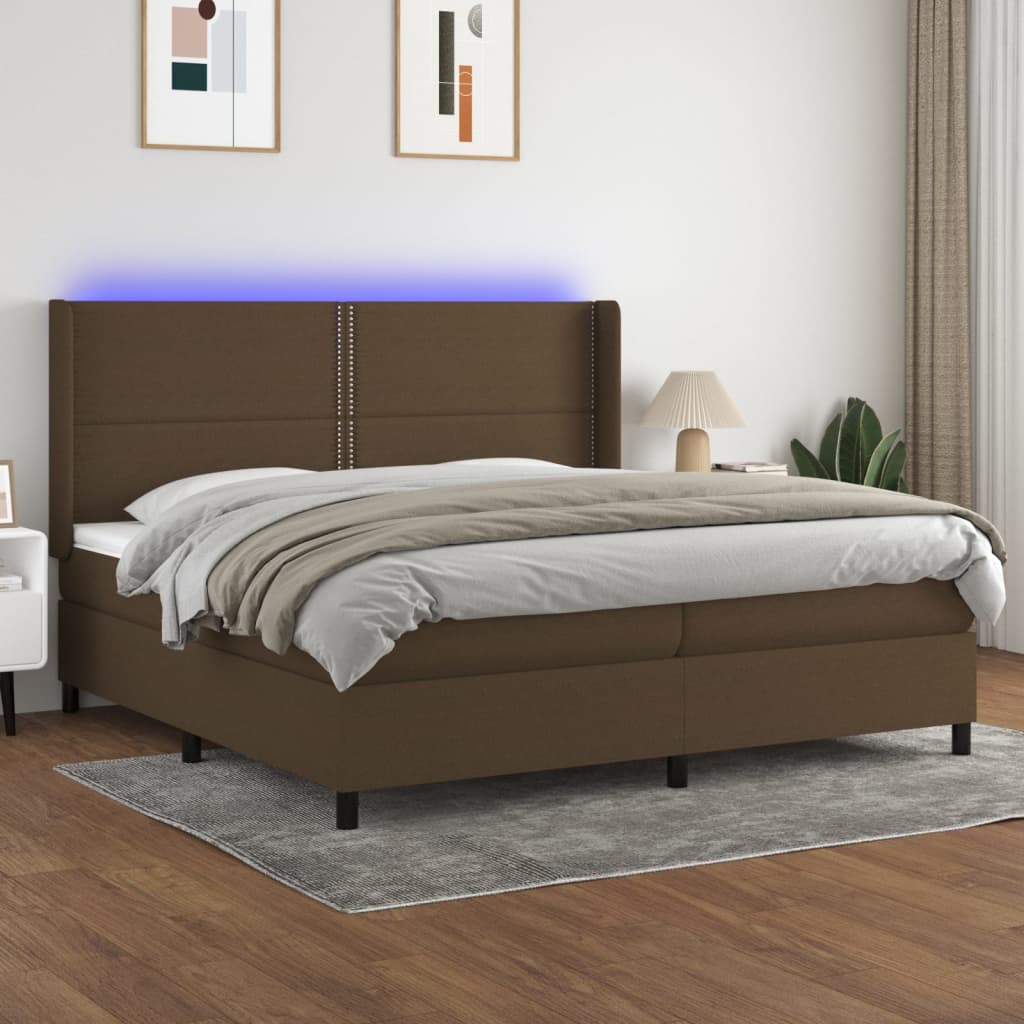 Letto a Molle Materasso e LED MarroneScuro 200x200cm in Tessuto cod mxl 56123