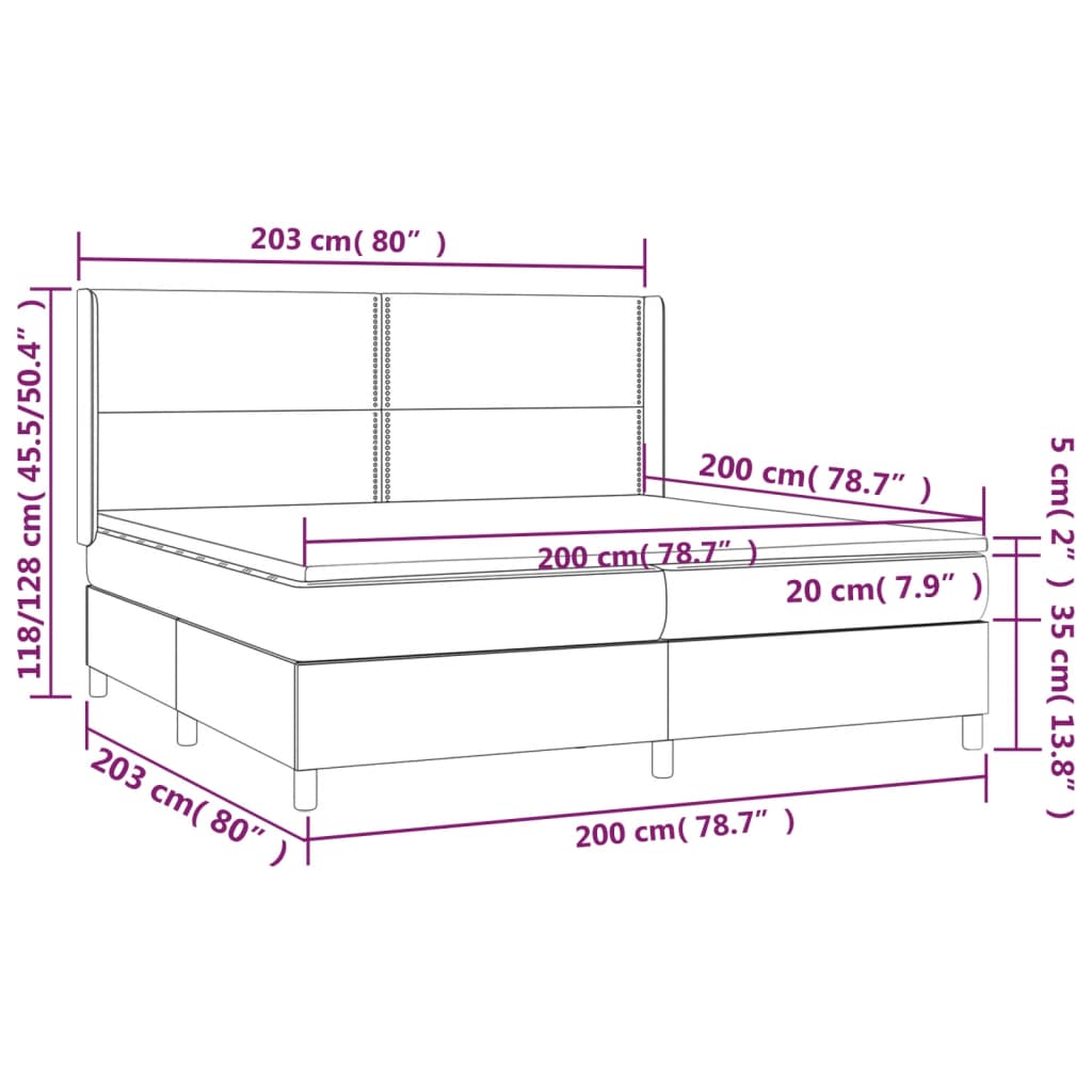 Letto a Molle Materasso e LED bianco 200x200cm in Tessuto cod mxl 58283