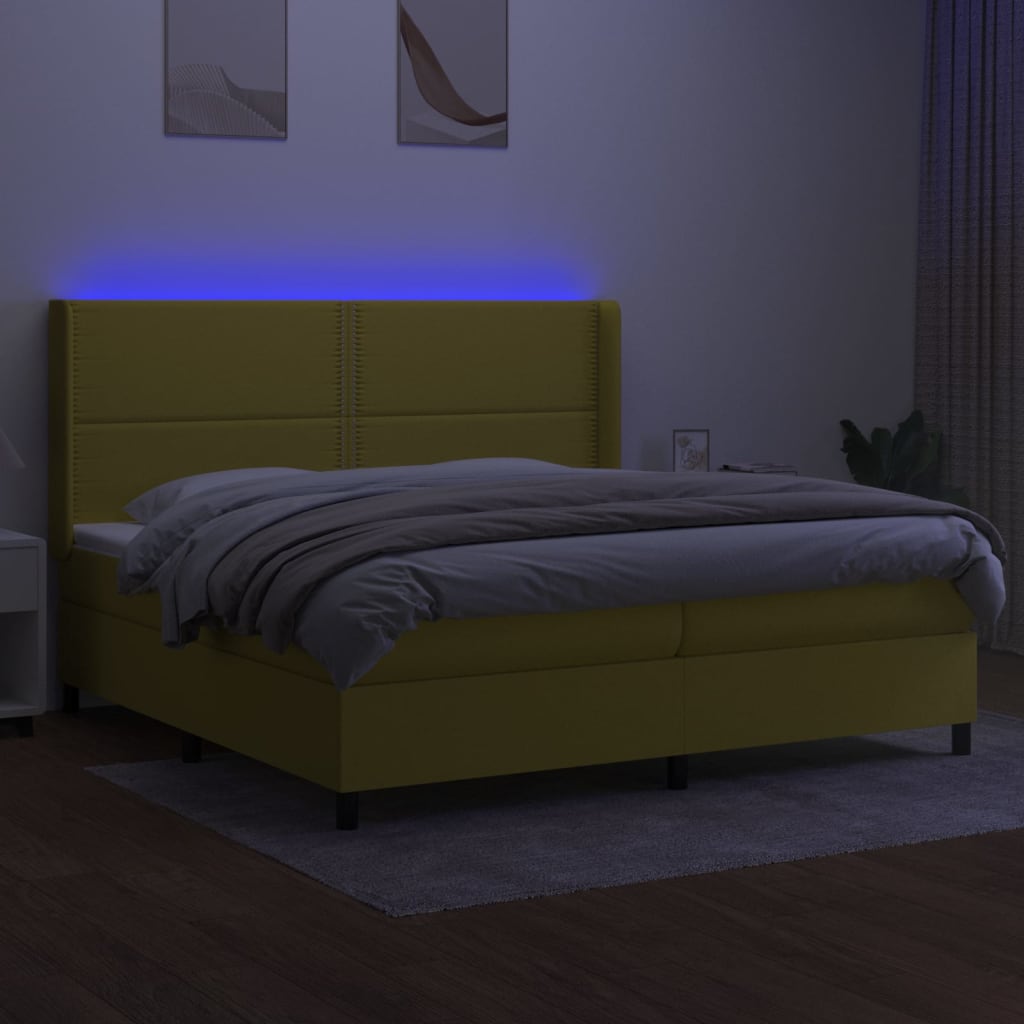 Letto a Molle Materasso e LED Verde 200x200cm in Tessuto 3138268