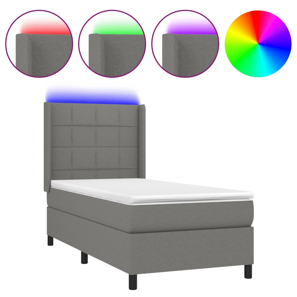 Letto a Molle Materasso e LED Grigio Scuro 80x200 cm in Tessuto cod mxl 36235