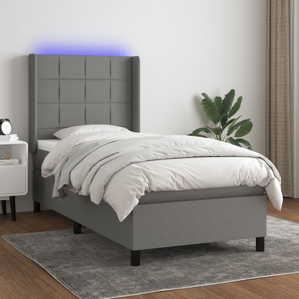 Letto a Molle Materasso e LED Grigio Scuro 80x200 cm in Tessuto 3138270