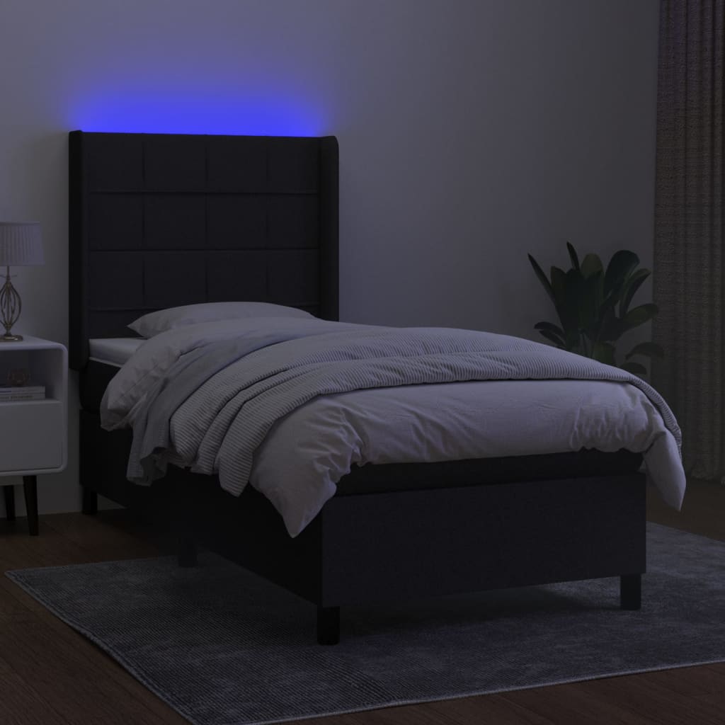 Letto a Molle con Materasso e LED Nero 80x200 cm in Tessuto 3138271