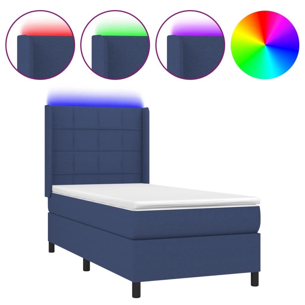 Letto a Molle con Materasso e LED Blu 90x190 cm in Tessutocod mxl 103676