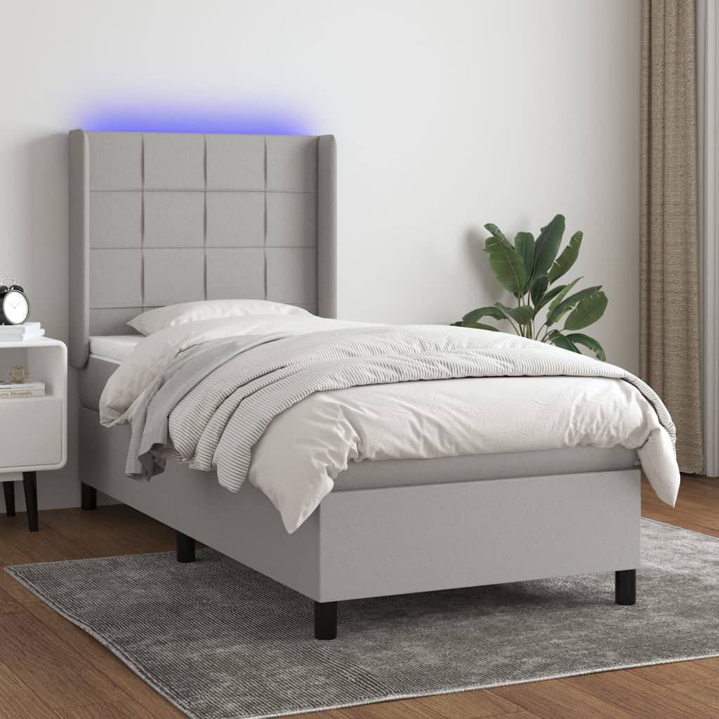 Letto a Molle Materasso e LED Grigio Chiaro 90x200 cm Tessuto cod mxl 61138