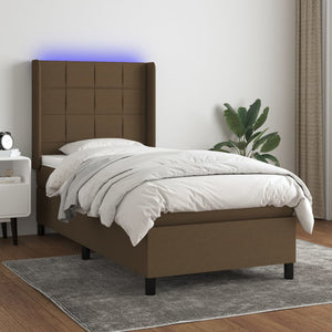 Letto a Molle Materasso e LED Marrone Scuro 90x200cm in Tessuto cod mxl 35733