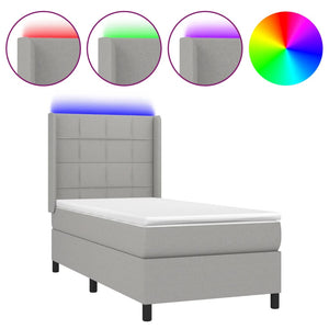 Letto a Molle Materasso e LED Grigio Chiaro 100x200 cm Tessuto 3138293