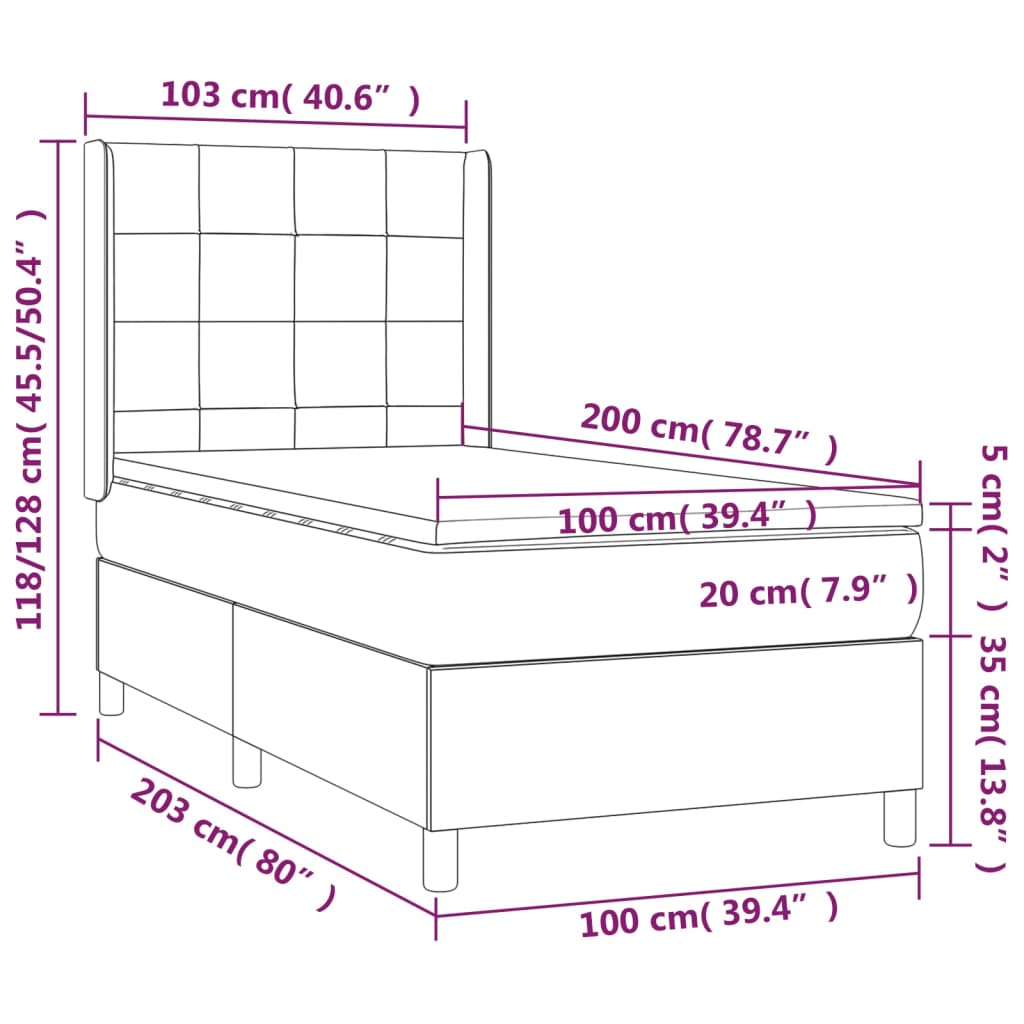 Letto a Molle Materasso e LED Marrone Scuro 100x200 cm Tessuto 3138296