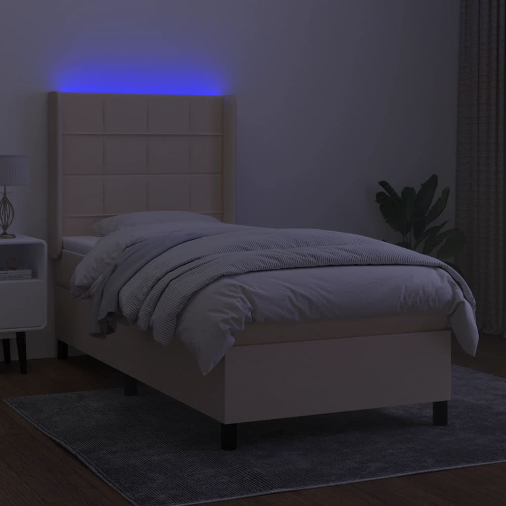 Letto a Molle con Materasso e LED Crema 100x200cm in Tessuto 3138298