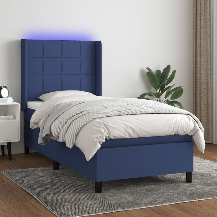 Letto a Molle con Materasso e LED Blu 100x200cm in Tessuto 3138299