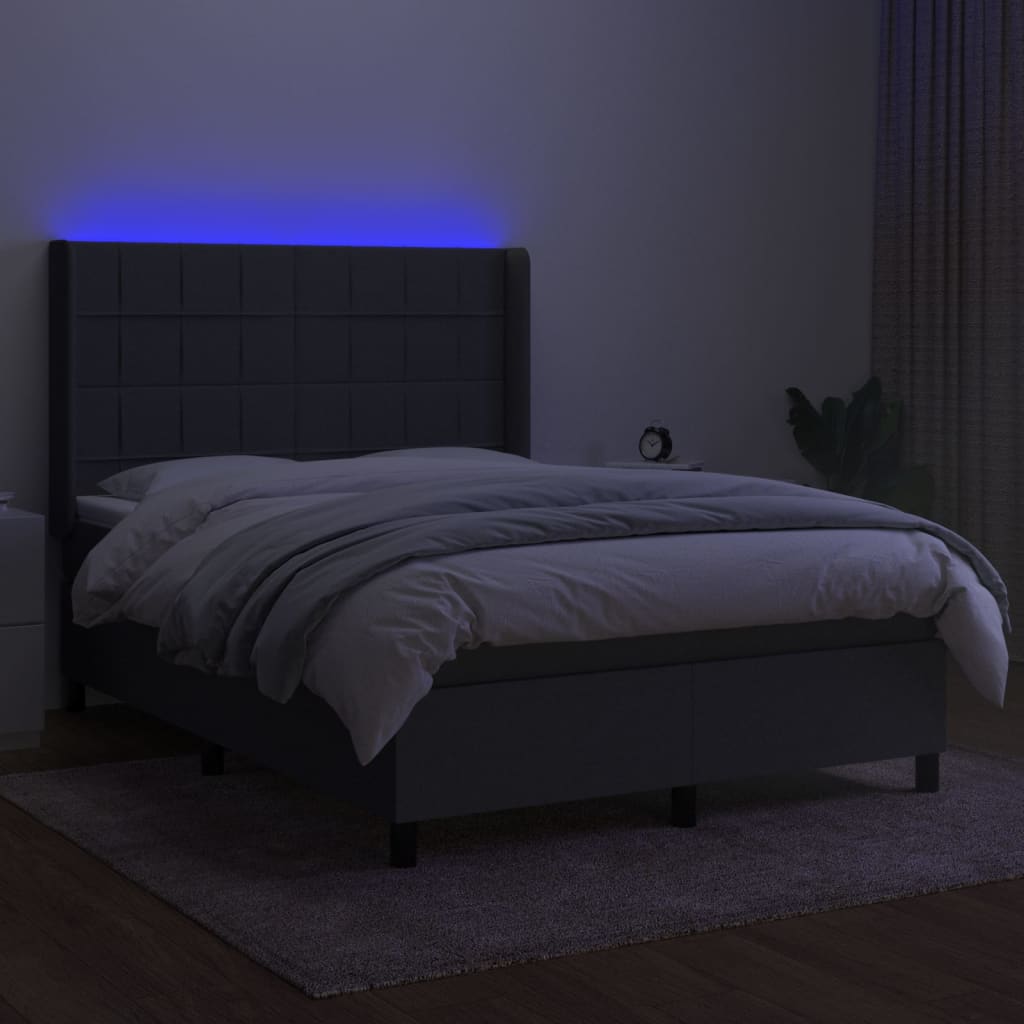 Letto a Molle Materasso e LED Grigio Scuro 140x190cm in Tessuto 3138310