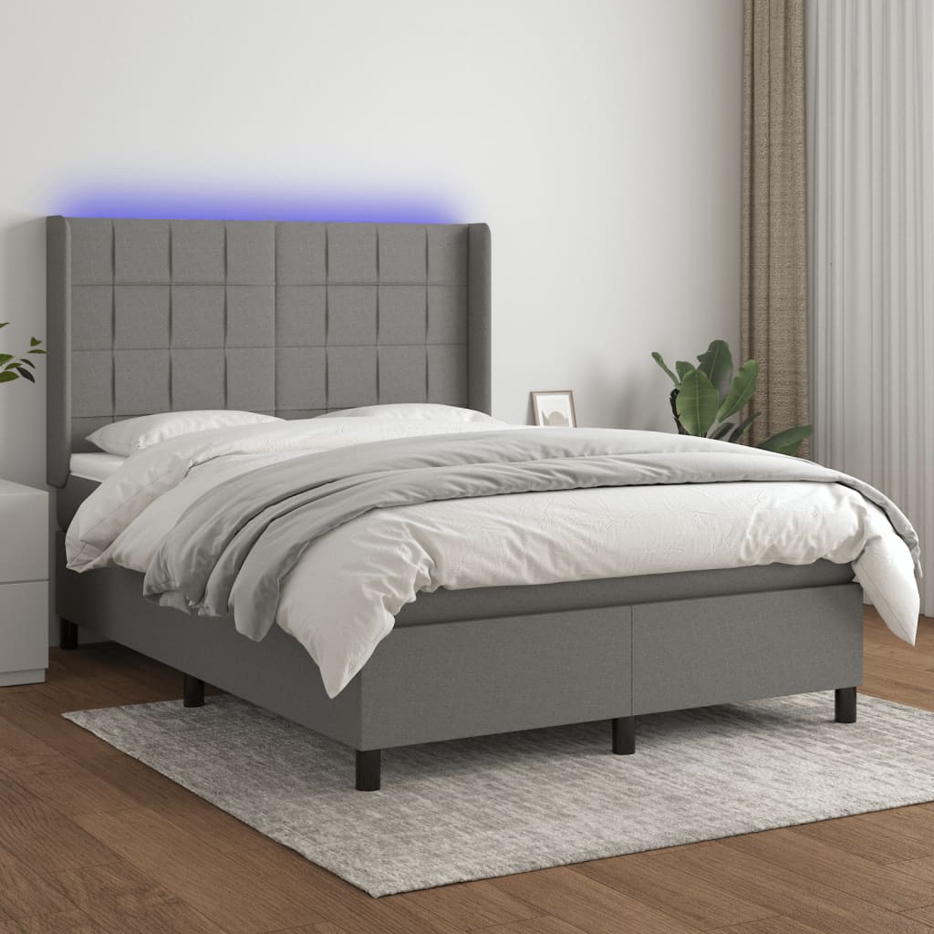 Letto a Molle Materasso e LED Grigio Scuro 140x190cm in Tessuto 3138310