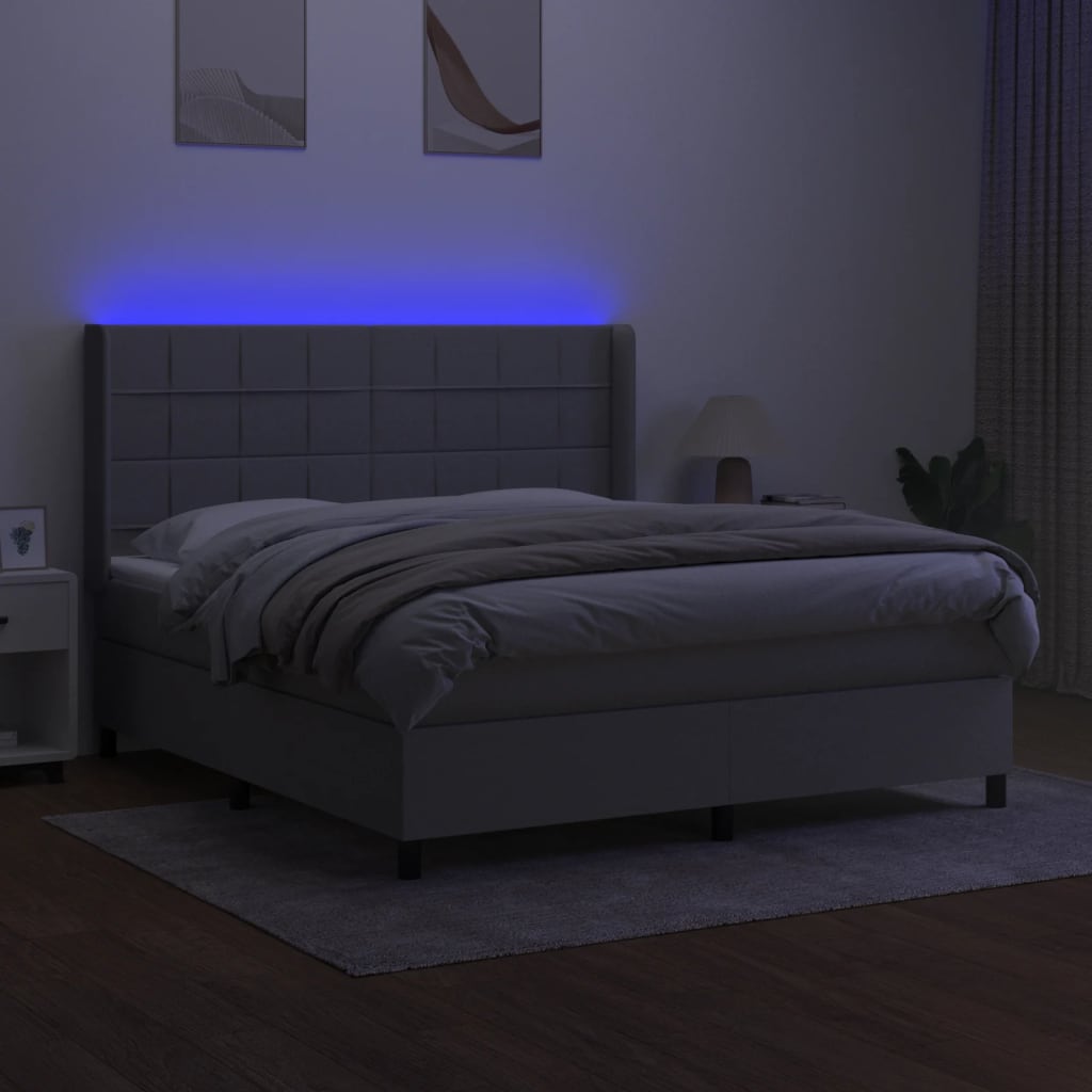 Letto a Molle Materasso e LED Grigio Chiaro 160x200 cm Tessuto cod mxl 35489