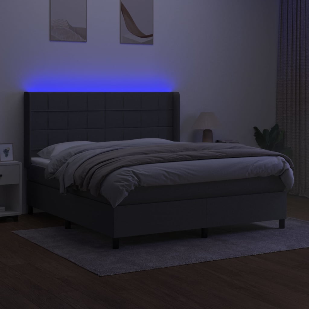 Letto a Molle Materasso e LED Grigio Scuro 160x200cm in Tessuto cod mxl 36744