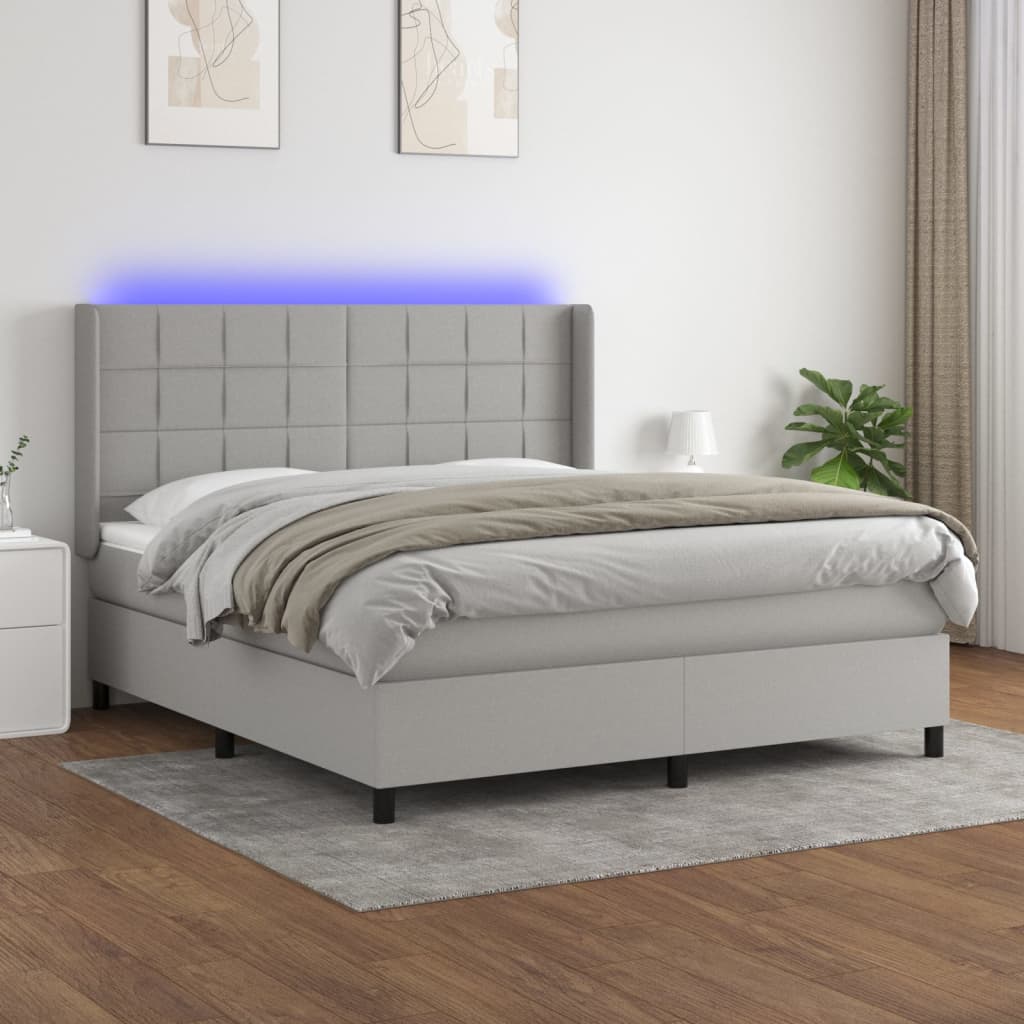 Letto a Molle Materasso e LED Grigio Chiaro 180x200 cm Tessuto 3138333