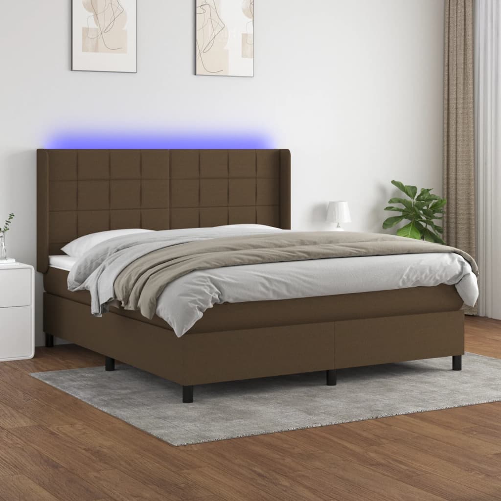 Letto a Molle Materasso e LED MarroneScuro 180x200cm in Tessuto cod mxl 41654