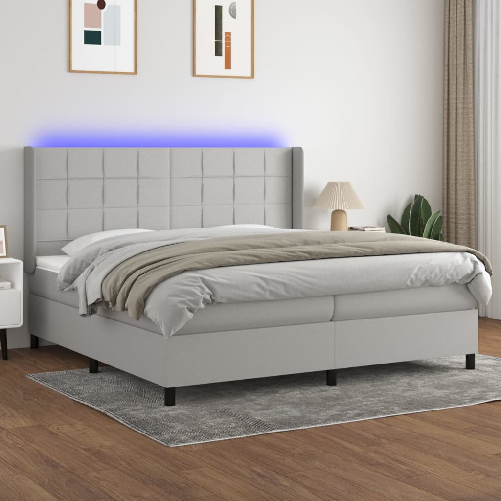 Letto a Molle Materasso e LED Grigio Chiaro 200x200 cm Tessuto 3138341