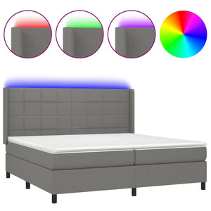 Letto a Molle Materasso e LED Grigio Scuro 200x200cm in Tessuto 3138342