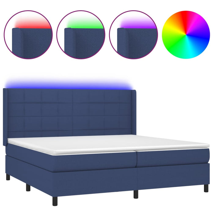 Letto a Molle Materasso e LED Blu 200x200cm in Tessuto 3138347