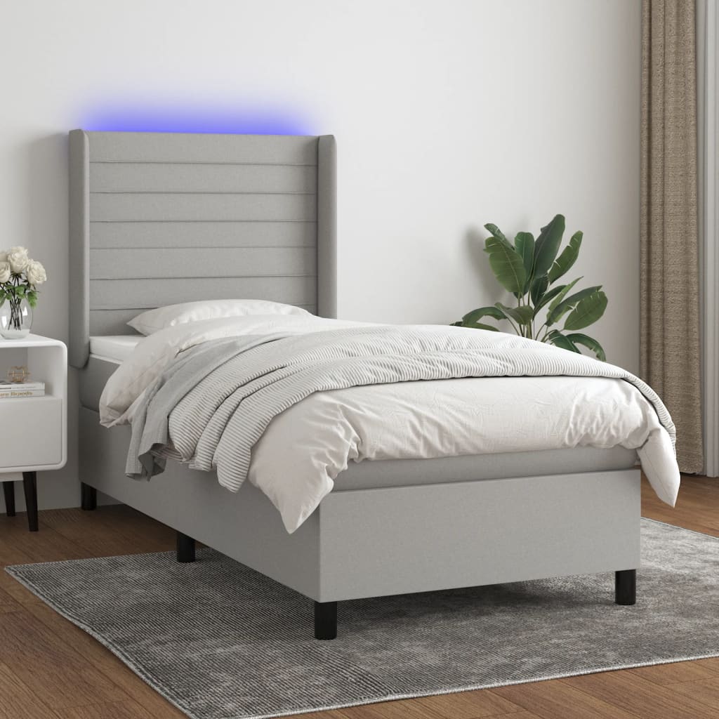 Letto a Molle Materasso e LED Grigio Chiaro 80x200 cm Tessuto cod mxl 35484