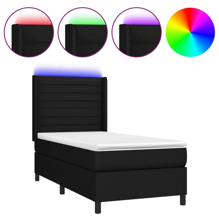 Letto a Molle con Materasso e LED Nero 90x190 cm in Tessuto 3138359