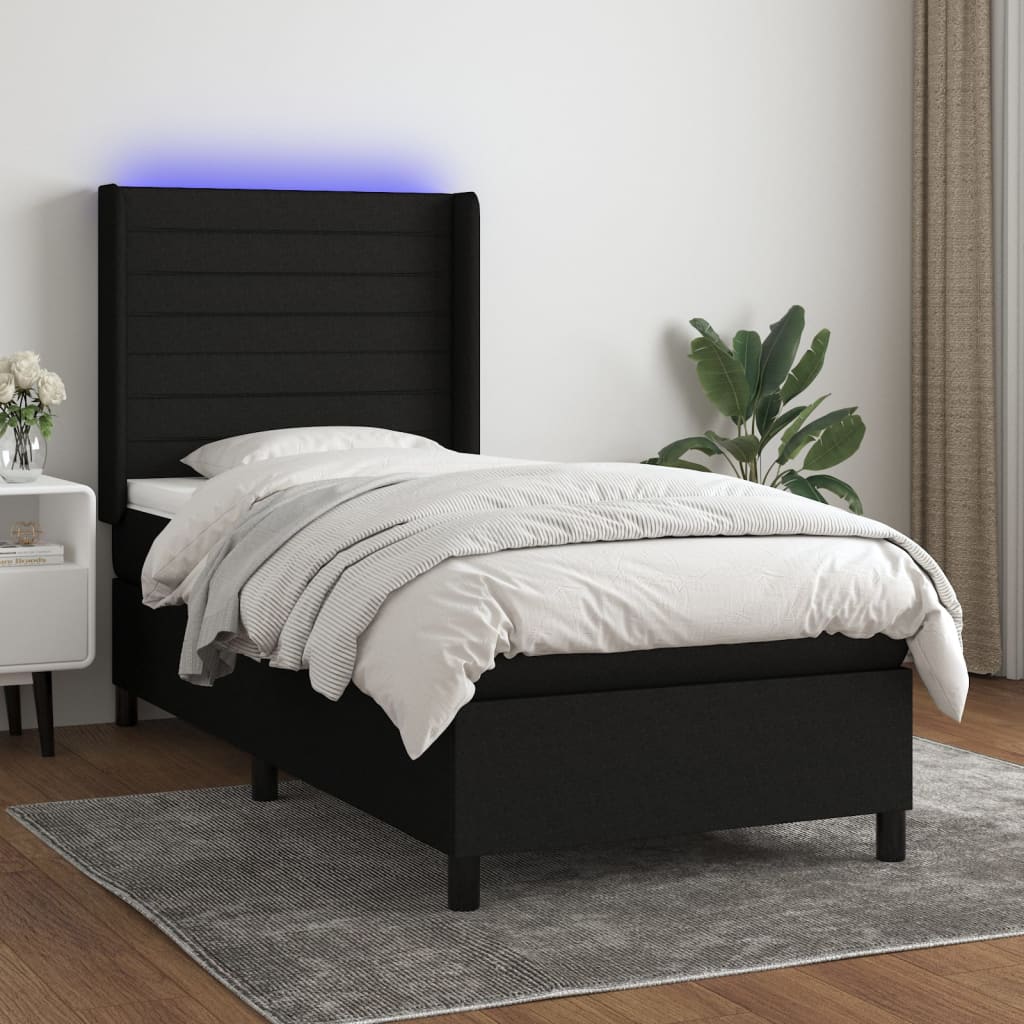 Letto a Molle con Materasso e LED Nero 90x190 cm in Tessuto 3138359