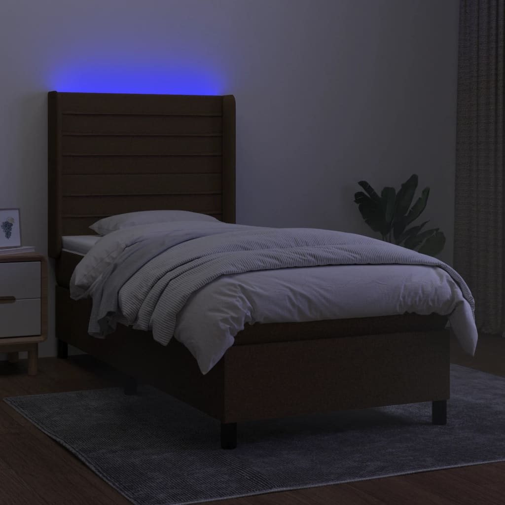 Letto a Molle Materasso e LED Marrone Scuro 90x190cm in Tessutocod mxl 123256