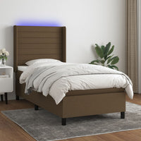 Letto a Molle Materasso e LED Marrone Scuro 90x190cm in Tessuto 3138360