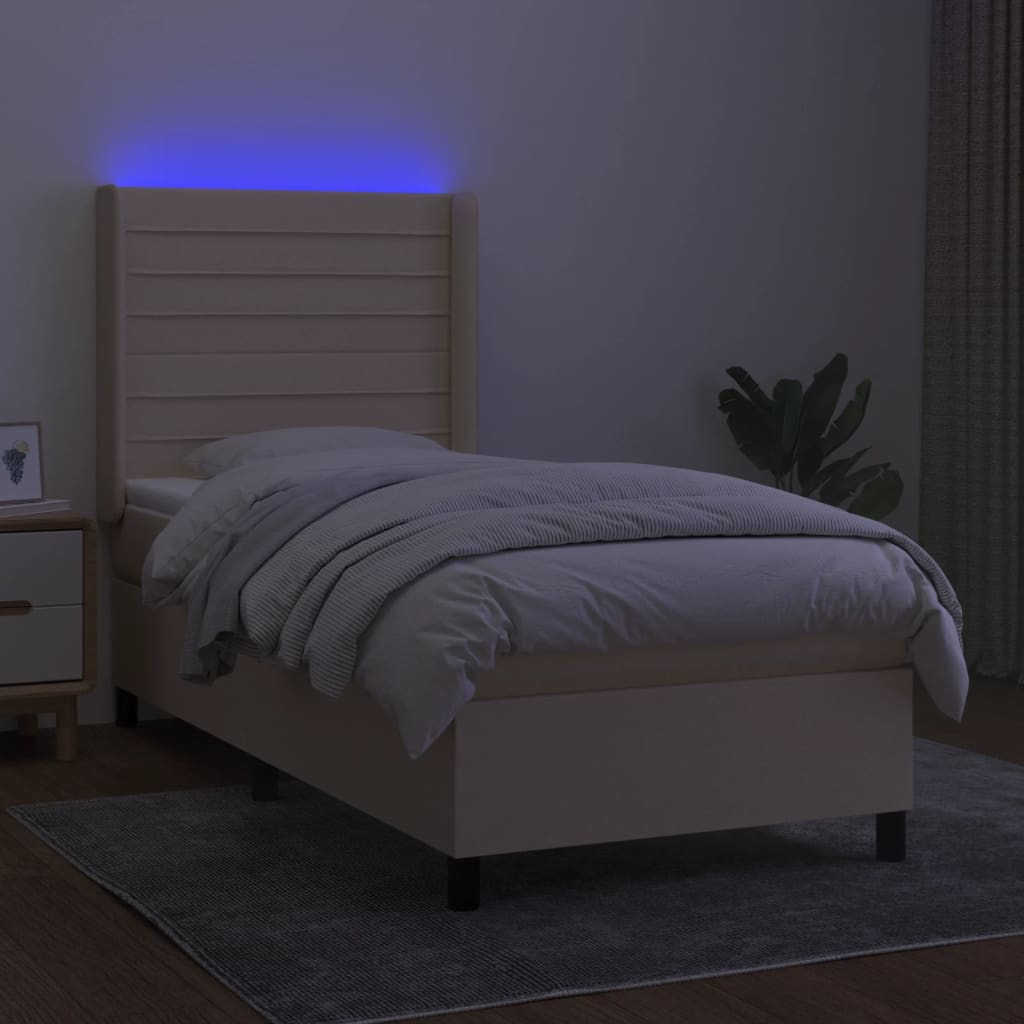 Letto a Molle con Materasso e LED Crema 90x190 cm in Tessuto cod mxl 58642