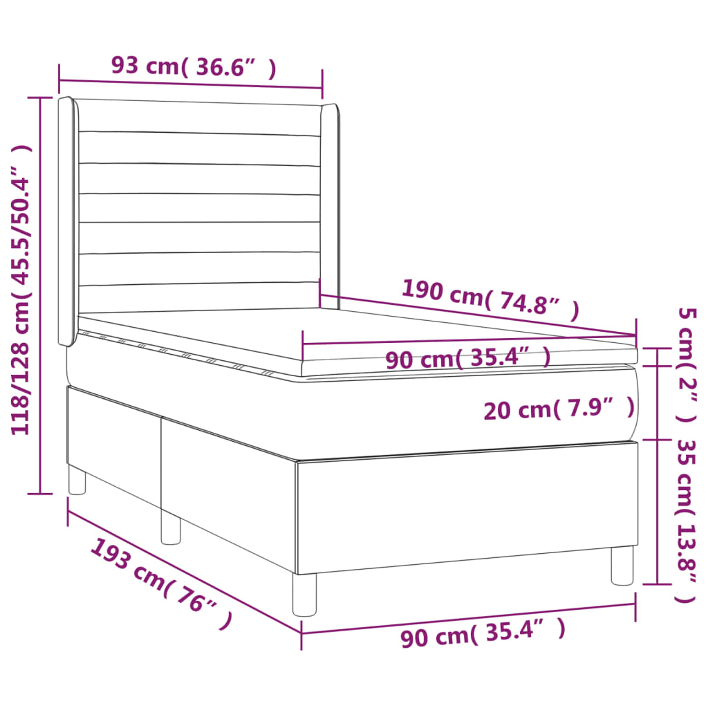 Letto a Molle con Materasso e LED Crema 90x190 cm in Tessuto cod mxl 58642