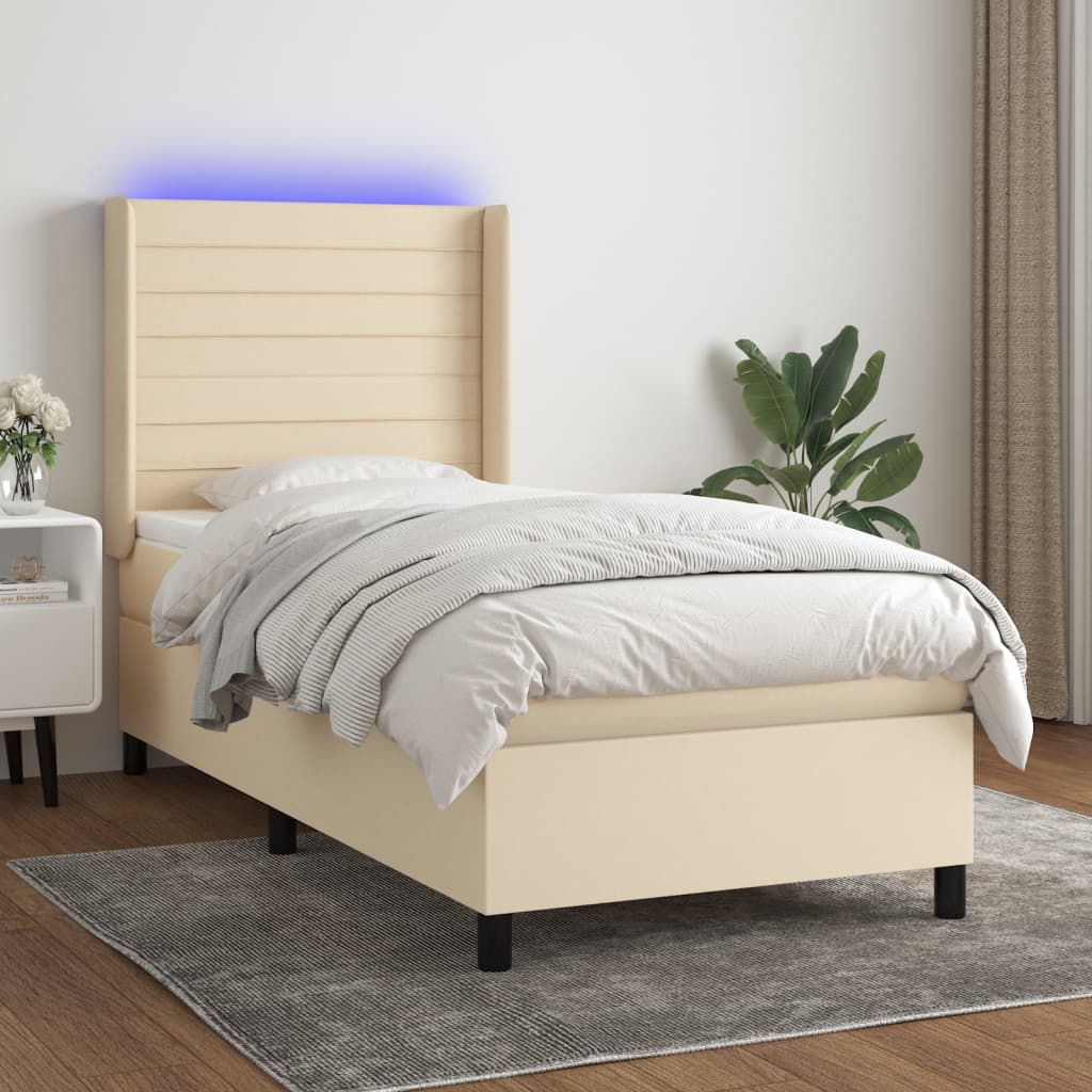 Letto a Molle con Materasso e LED Crema 90x190 cm in Tessuto cod mxl 58642