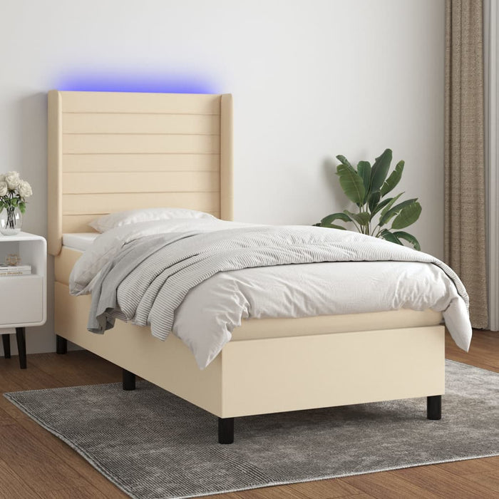 Letto a Molle con Materasso e LED Crema 90x190 cm in Tessuto cod mxl 58642