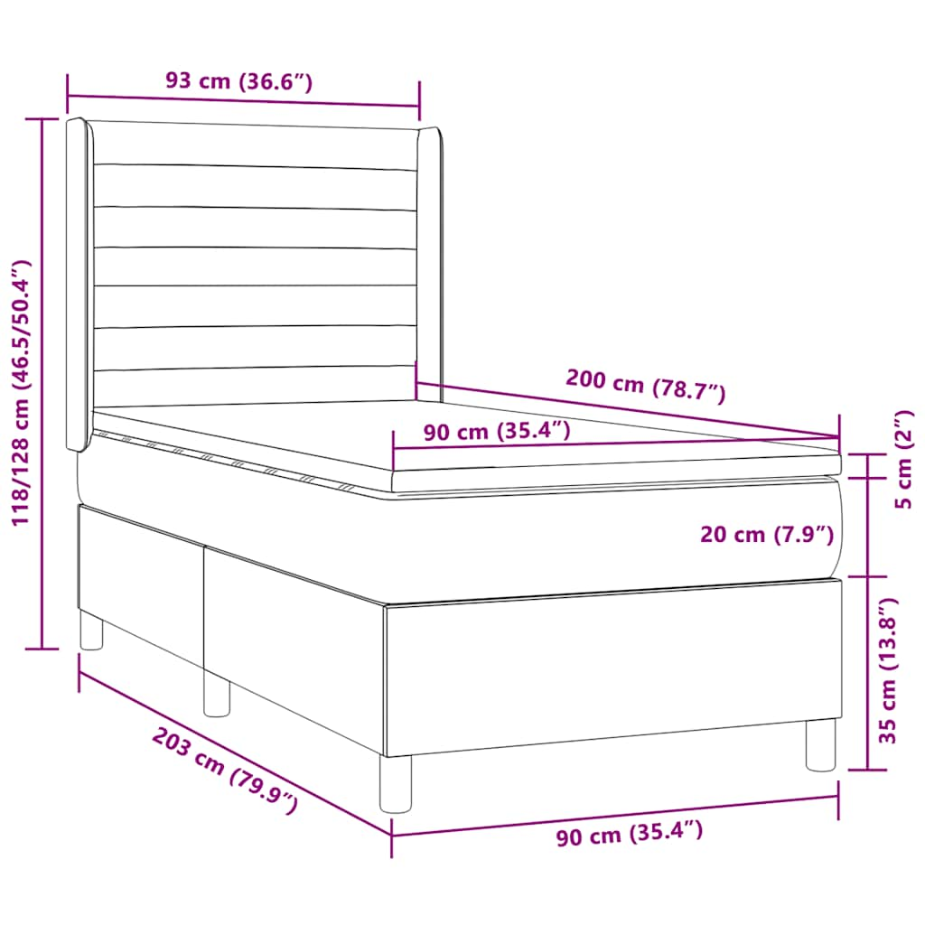 Letto a Molle Materasso e LED Marrone Scuro 90x200cm in Tessuto 3138368