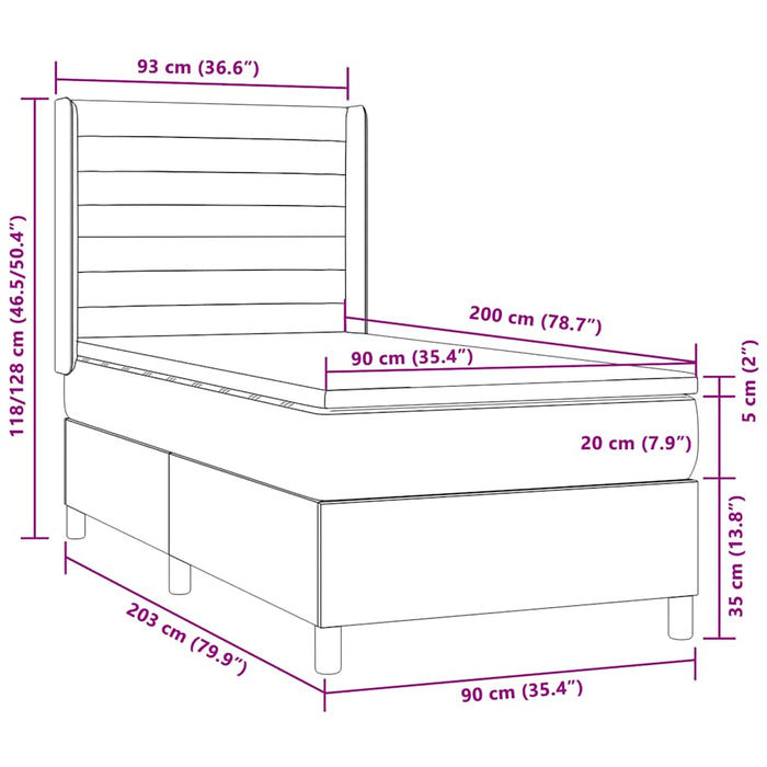 Letto a Molle Materasso e LED Marrone Scuro 90x200cm in Tessuto 3138368