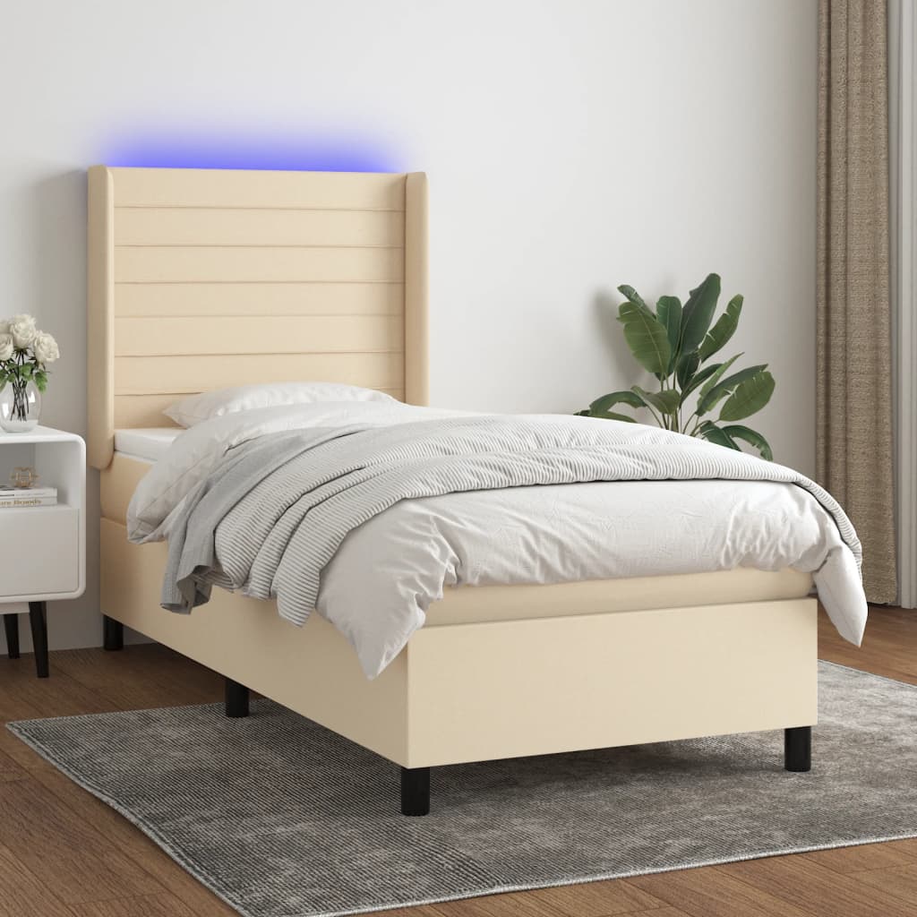 Letto a Molle con Materasso e LED Crema 90x200 cm in Tessuto cod mxl 71113